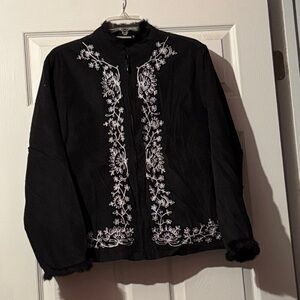 White Stag Black Bomber Jacket with White Embroidery